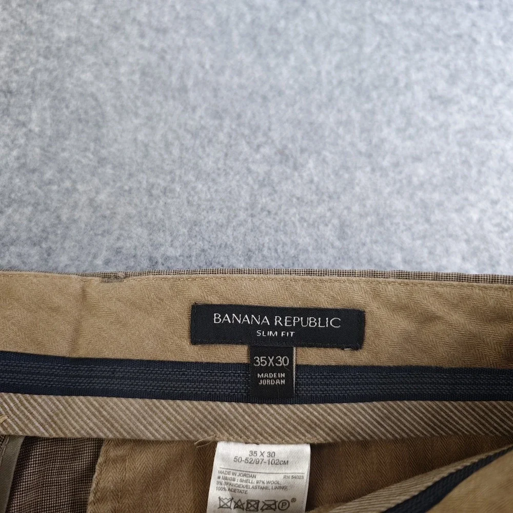 Banana Republic Pants Mens 35x30 Slim Fit Brown Flat Front Wool Stretch